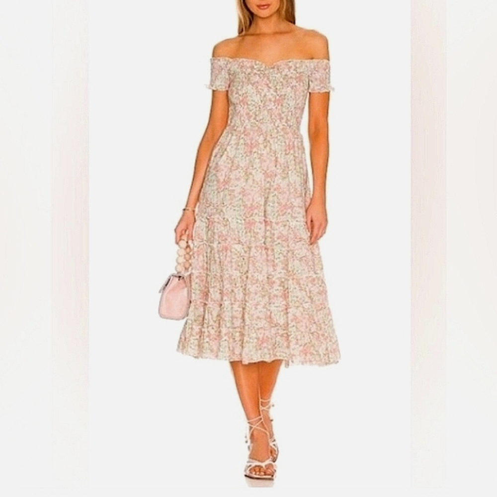 HEARTLOOM MINA MIDI DRESS FLORAL BLUSH‎ XS New